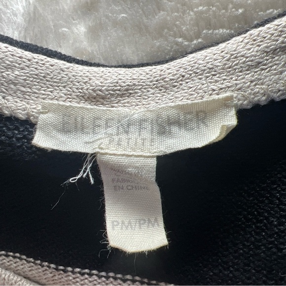 Eileen Fisher Black Beige Striped 100% Organic Linen Sweater Size Petite Medium - Picture 7 of 10